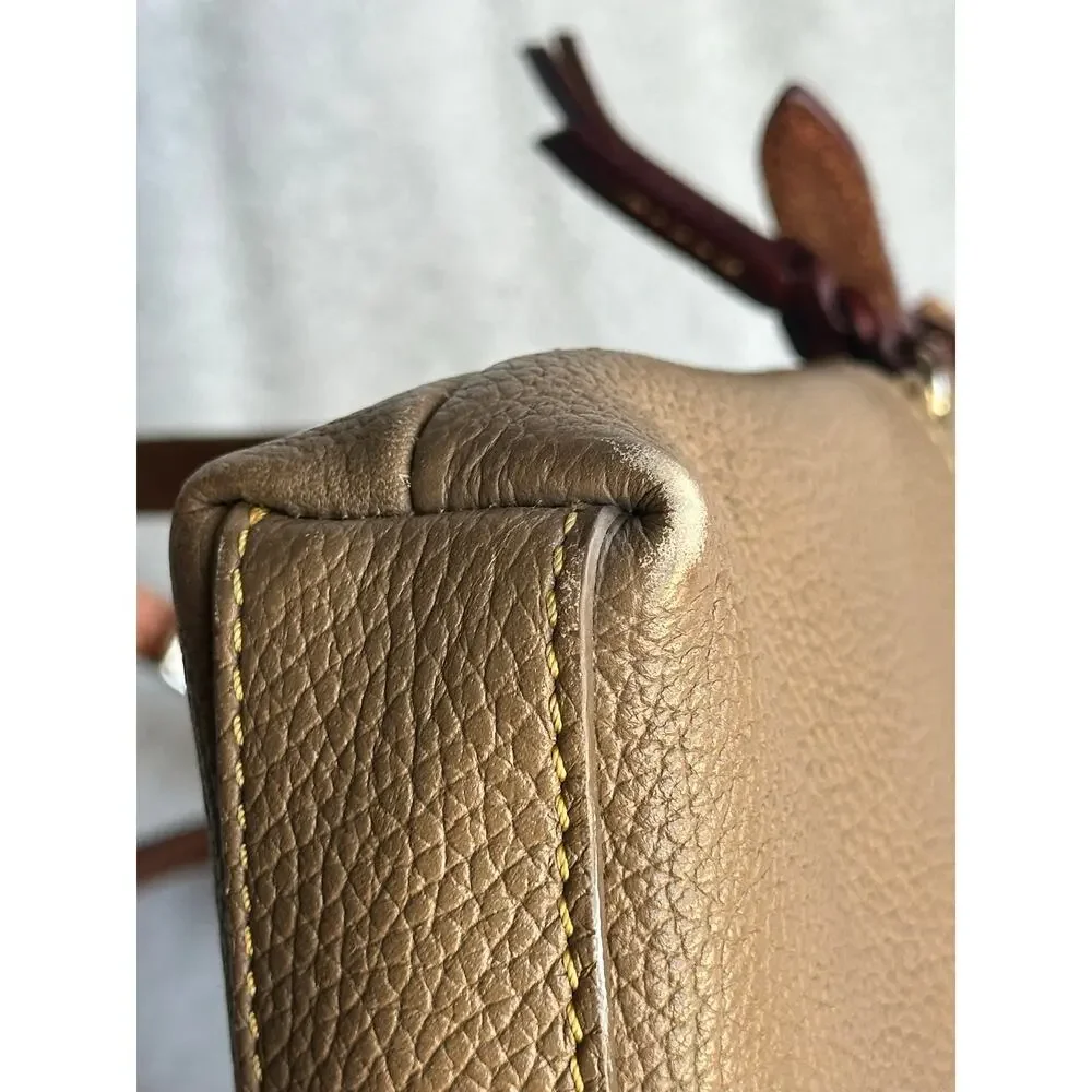 Dooney & Bourke Pebble Leather Crossbody Bag Taupe Brown Front Zip Pocket